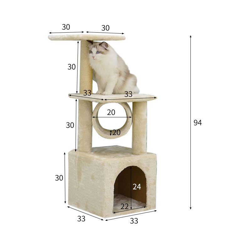 37 inches Plush Cat Tree With Tunnel