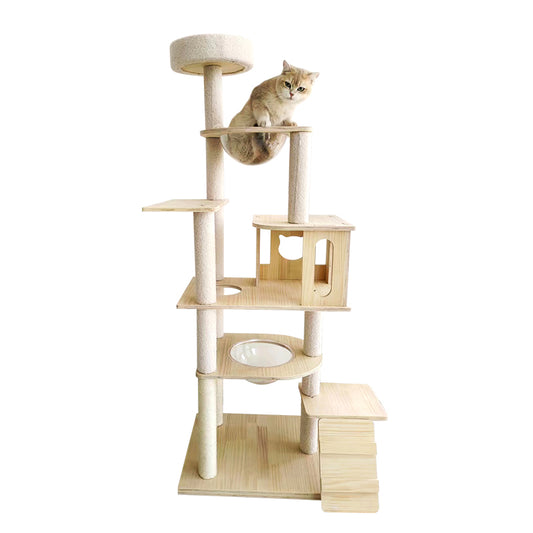 Solid wood space capsule cat climbing frame