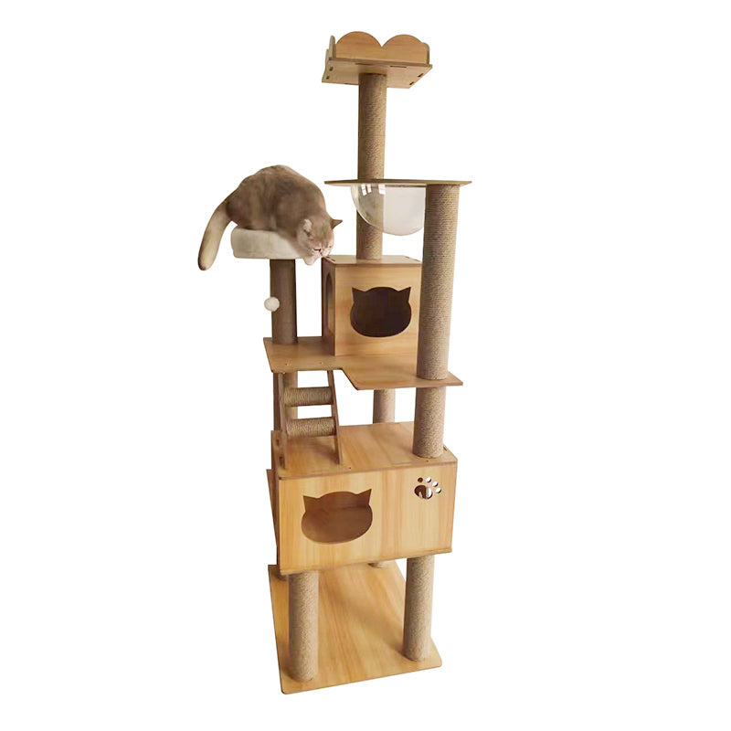 Solid wood capsule cat tree