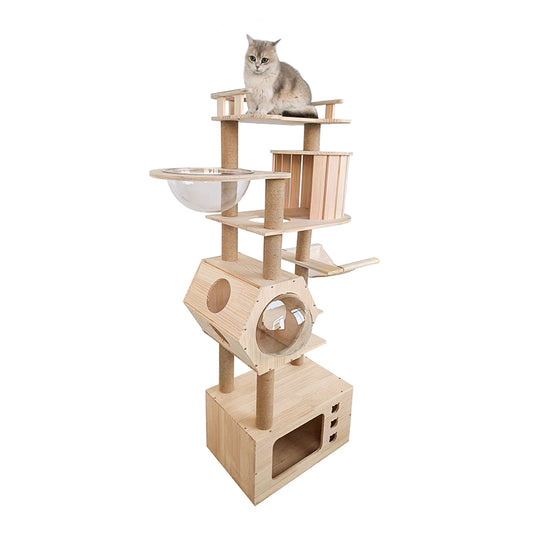 63.9-inch solid wood cat tree