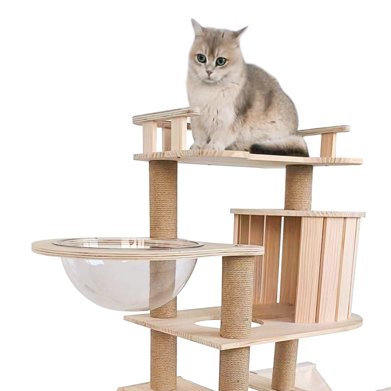 63.9-inch solid wood cat tree