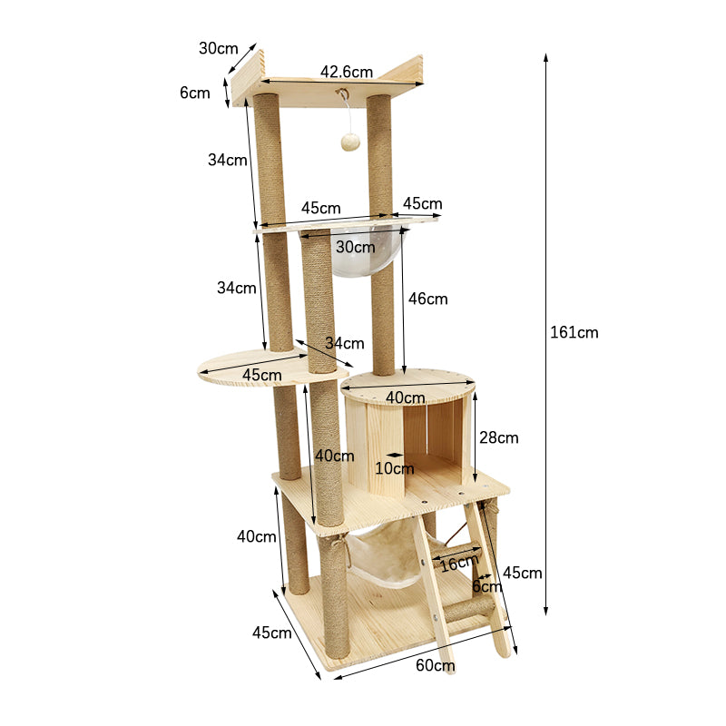 Multi-purpose space capsule solid wood cat tree