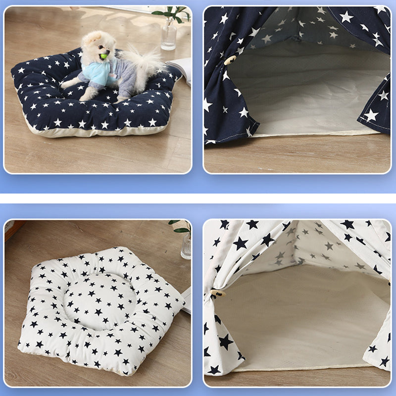 Star Pattern Pet Tent House With Waterproof Cushion