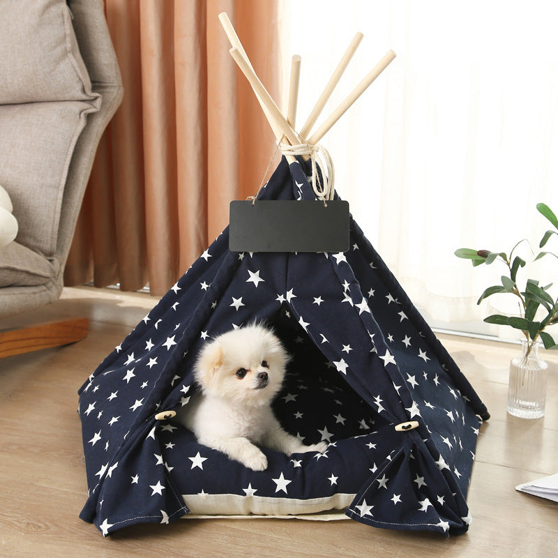 Star Pattern Pet Tent House With Waterproof Cushion