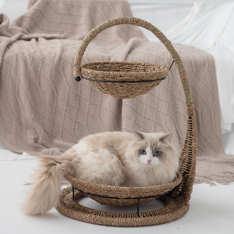 removable rattan-weaved double bunk pet kennel with mat