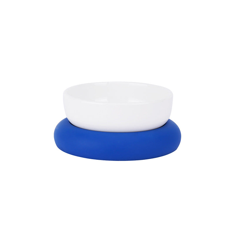 Circle ceramic pet bowls with silicone stand