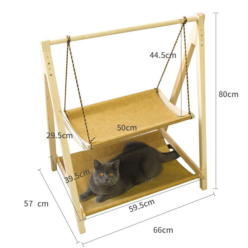 Wooden 2-layer cat hammock