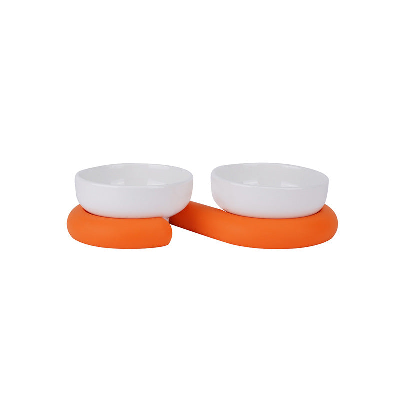 Circle ceramic pet bowls with silicone stand