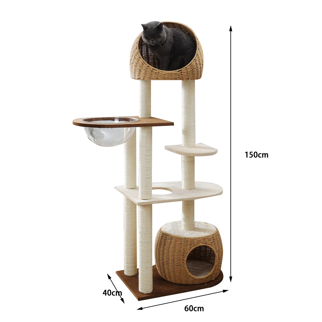 Rattan woven basket cat tree