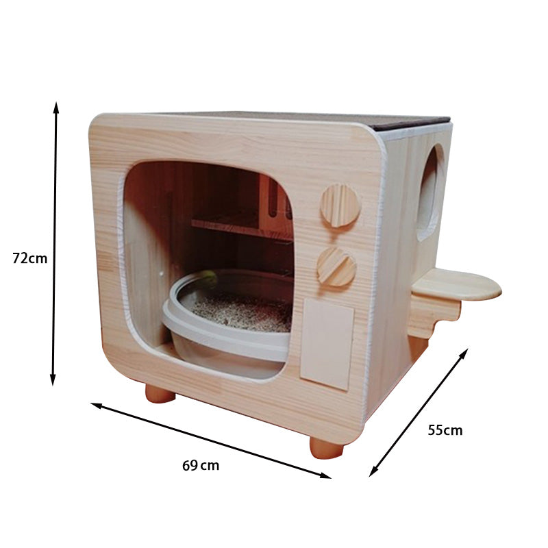 TV shape enclosed wood odor-proof cat toilet