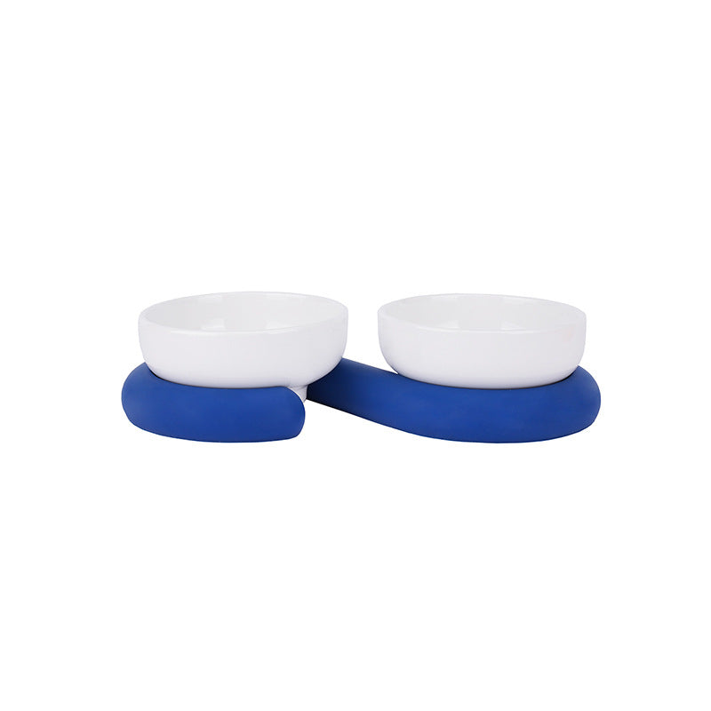 Circle ceramic pet bowls with silicone stand