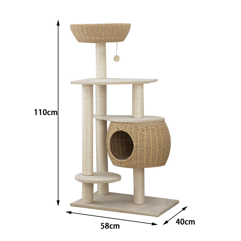 Large rattan waved cat tree