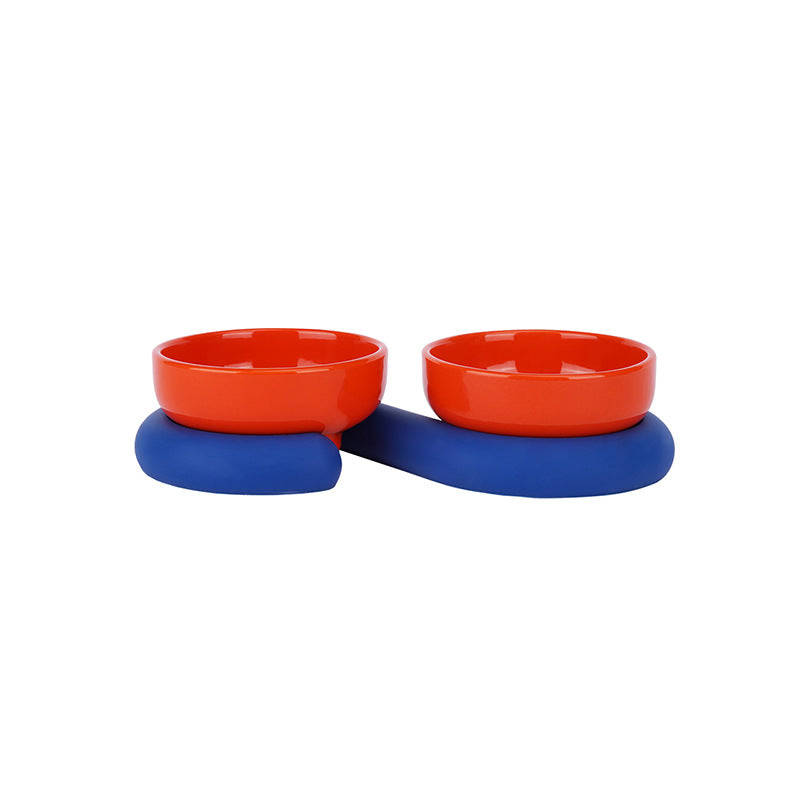 Circle ceramic pet bowls with silicone stand