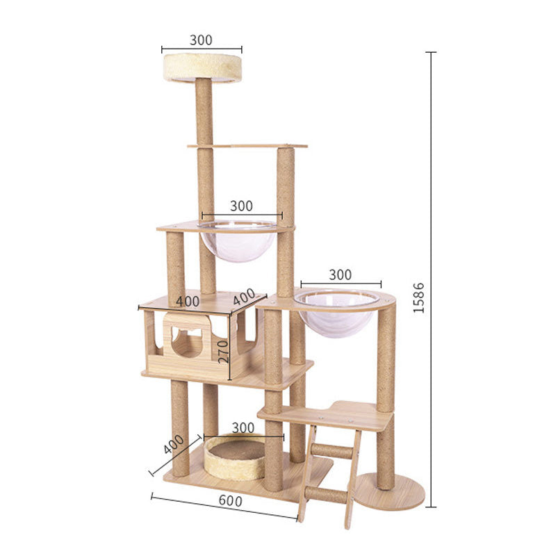 Multi-level wooden cat tree with capsule house