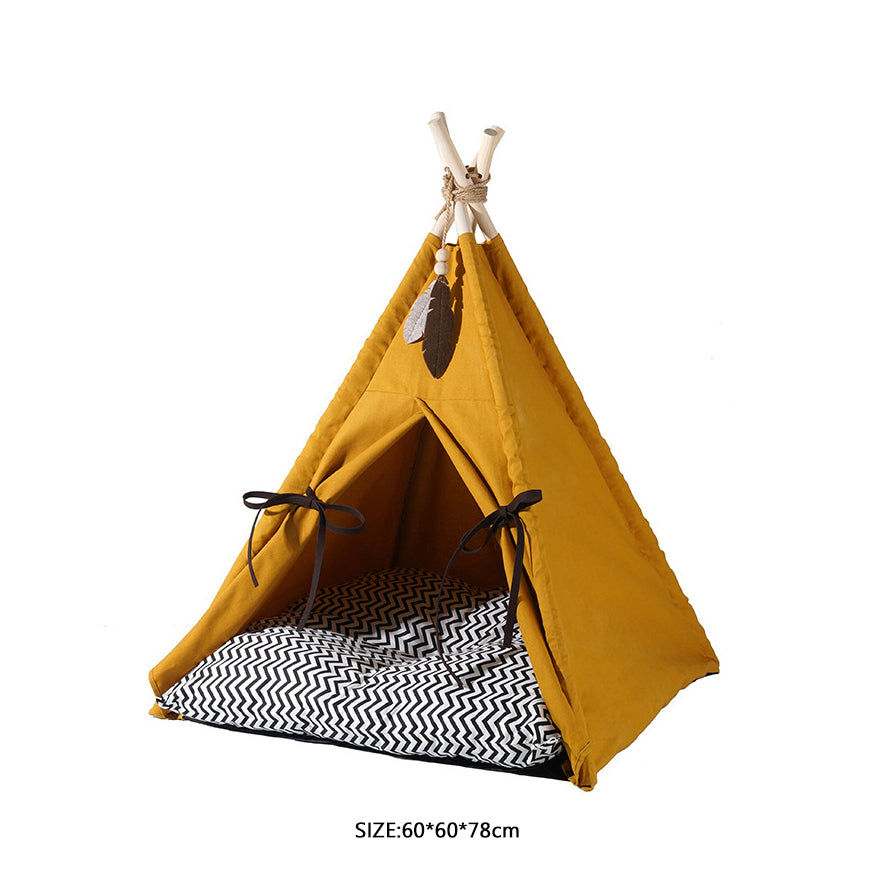 Scandi pet tent with leaf toy