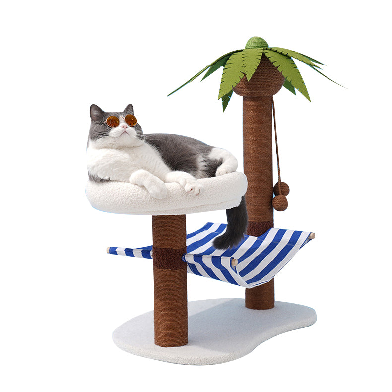 Coconut tree cat scratch stand with hammock