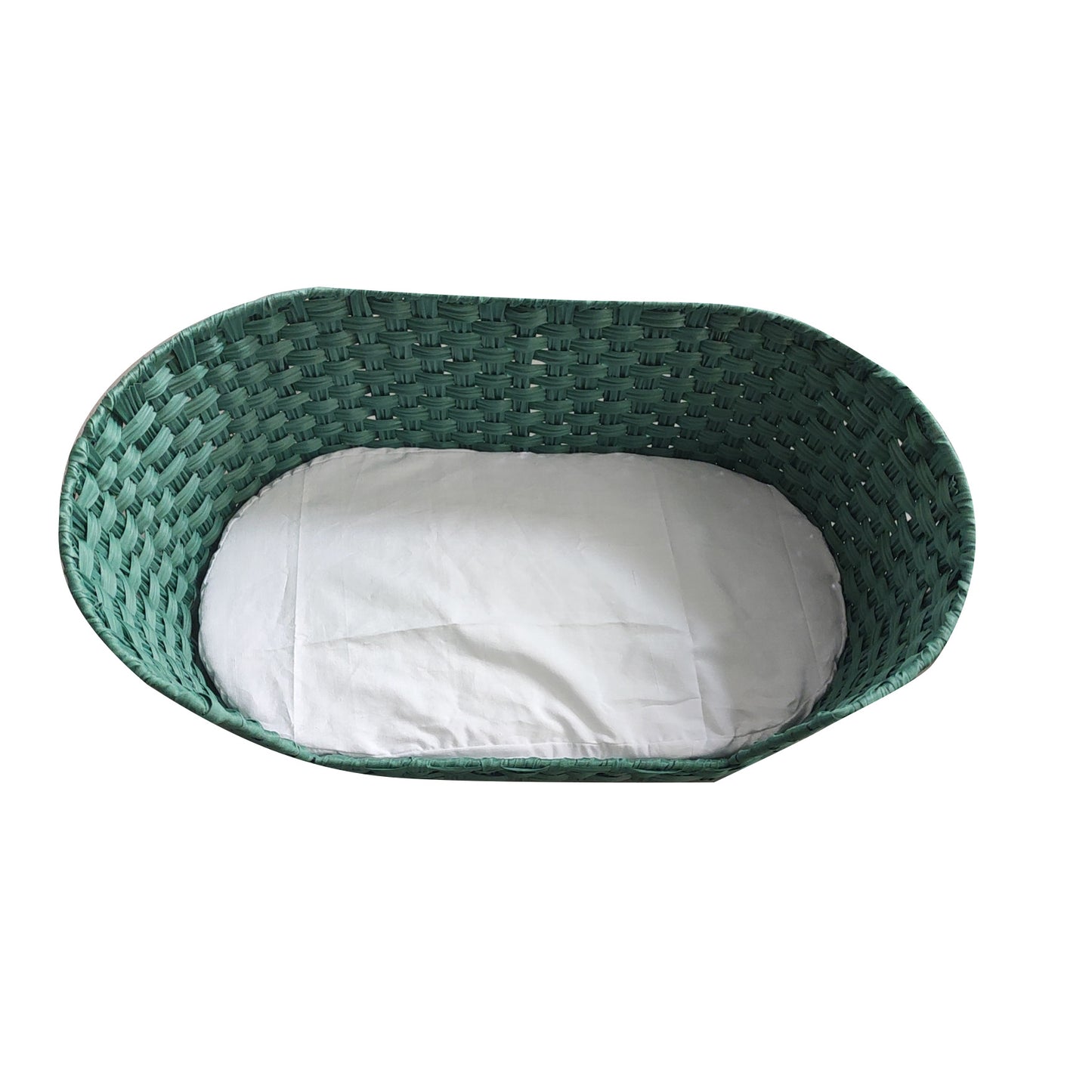 Rattan-weaved basket pet bed with soft mat