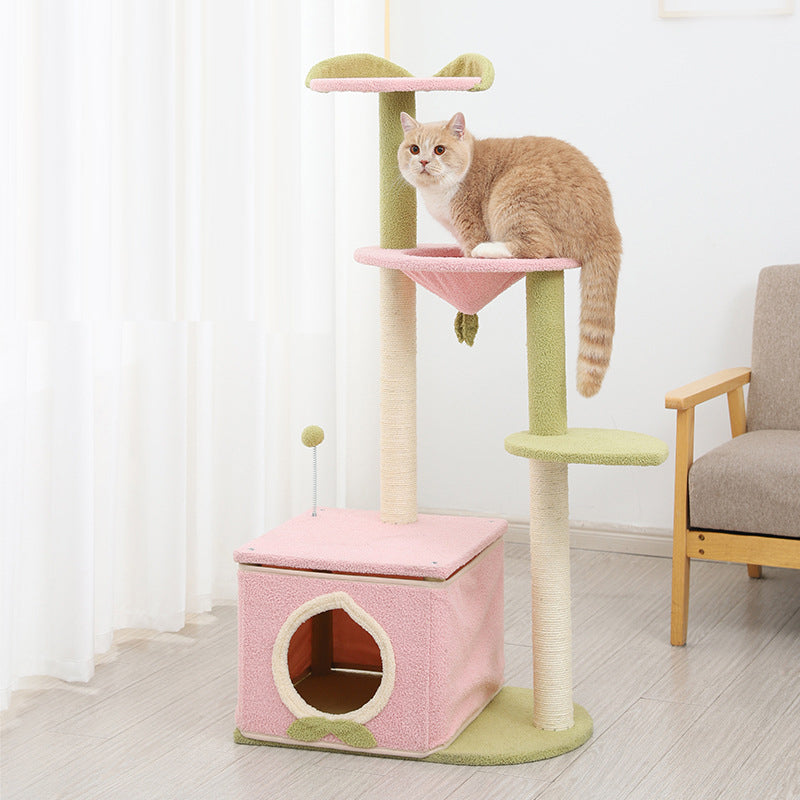 Multi-lever pink cat tree with box