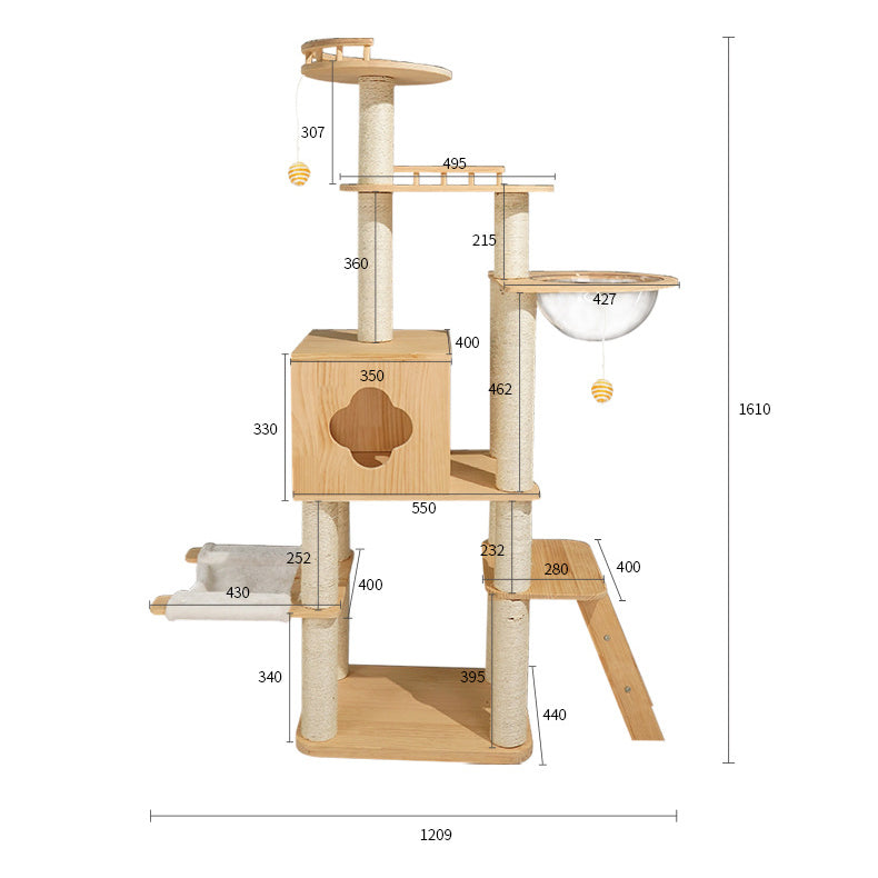 Multi-function wood cat tree with stair