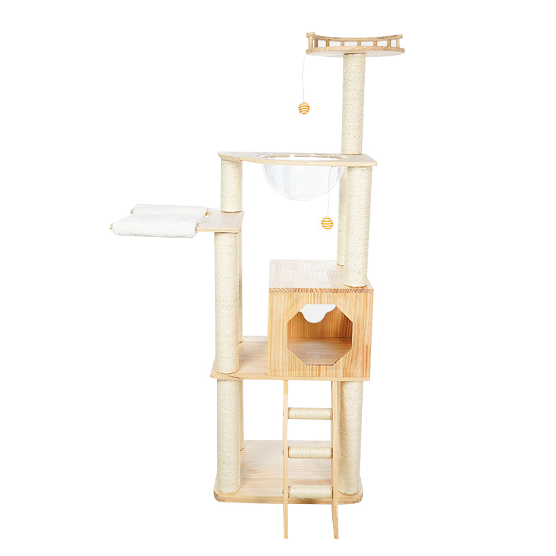 Multi-function wood cat tree with stair