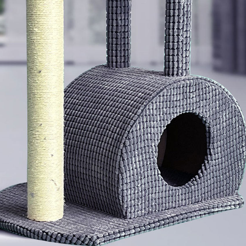 Dark gray large cat tree with top house