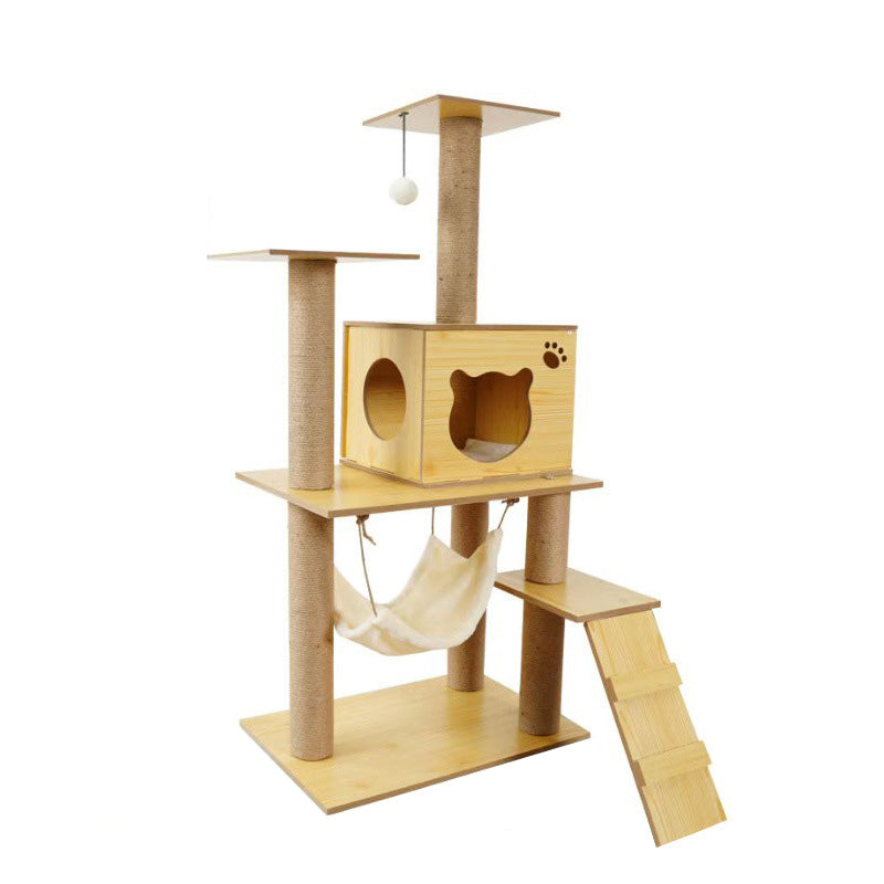 Multi-lever cat tree with house and hammock