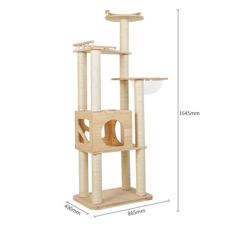 Wooden cat tree with cooling mat