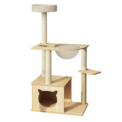 Wood cat tower with capsule nest