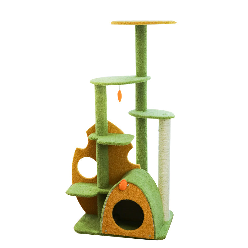 Green plant cat tree with soft tower