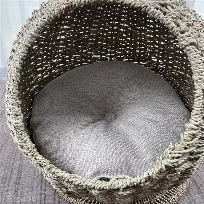 Hanging basket aquatic plant weaved cat house with waterproof mat