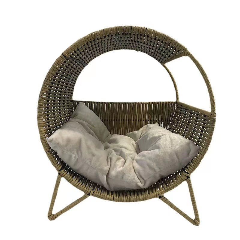 rattan-weaved tunnel non-removable pet bed with mat