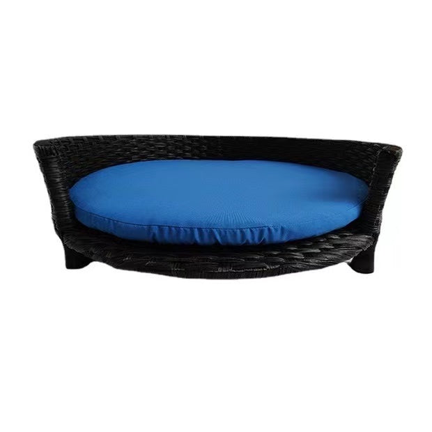 rattan-weaved round pet bed with pp cotton mat