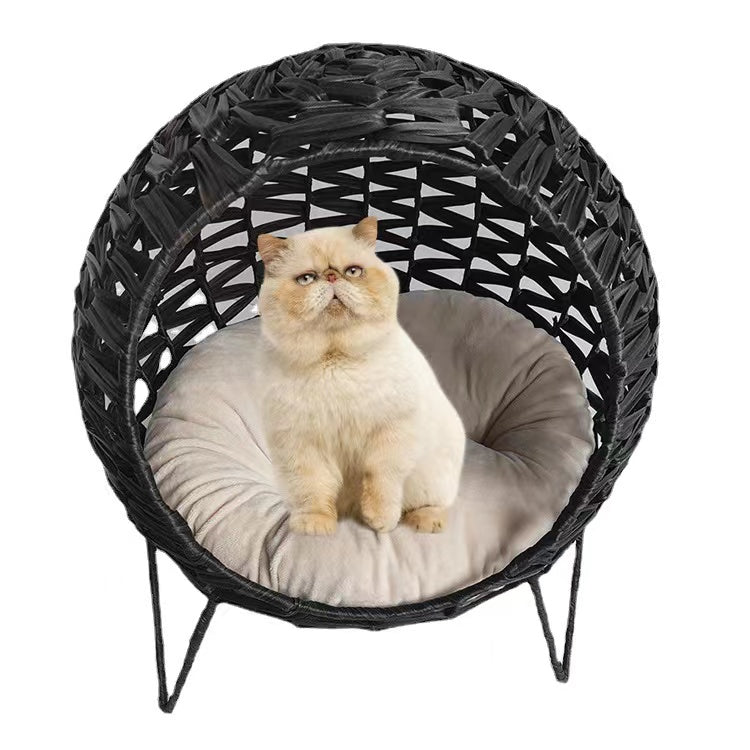 rattan-weaved Three-legged pet kennel with mat