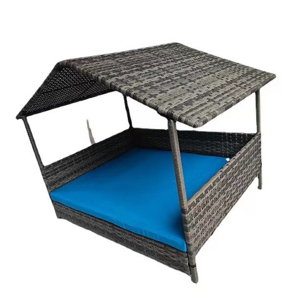 removable rattan-weaved pet house with bed and mat