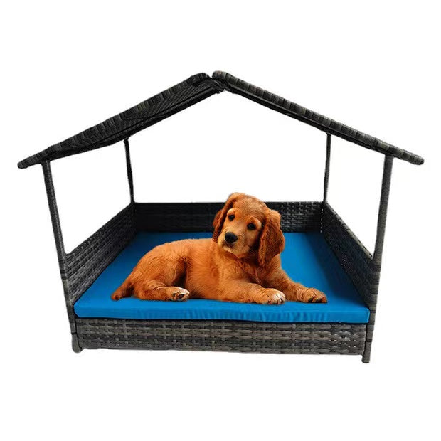 removable rattan-weaved pet house with bed and mat