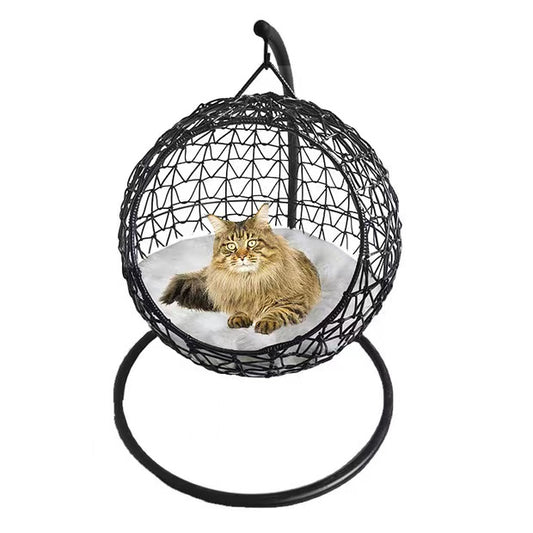 Hanging basket plastic rattan weaved cat kennel with soft mat