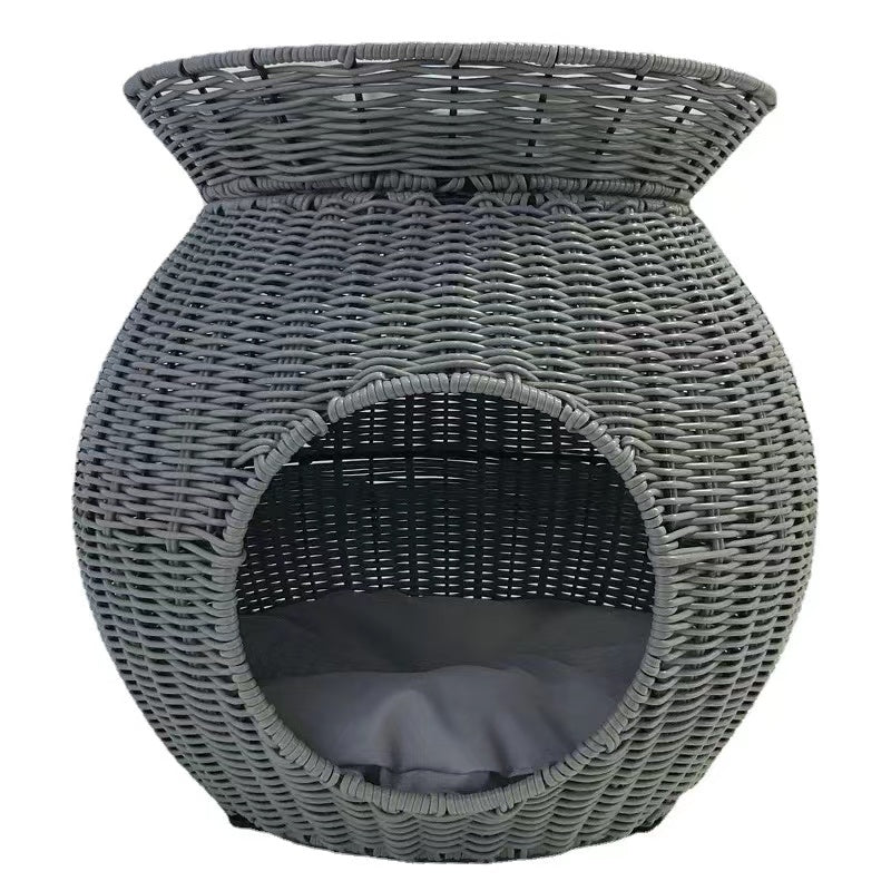 Rattan enclosed cat bed