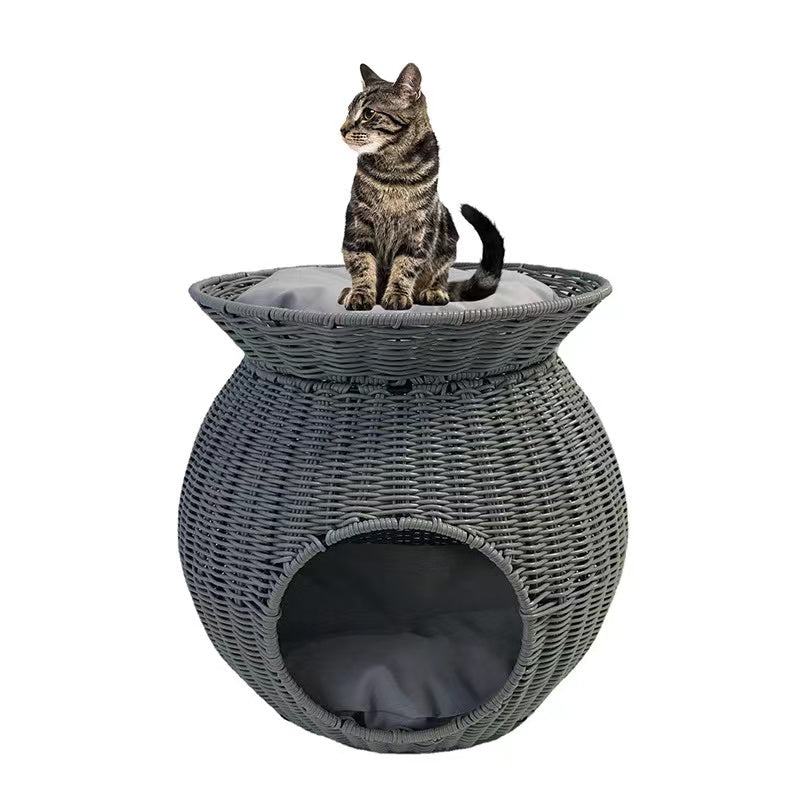 Rattan enclosed cat bed