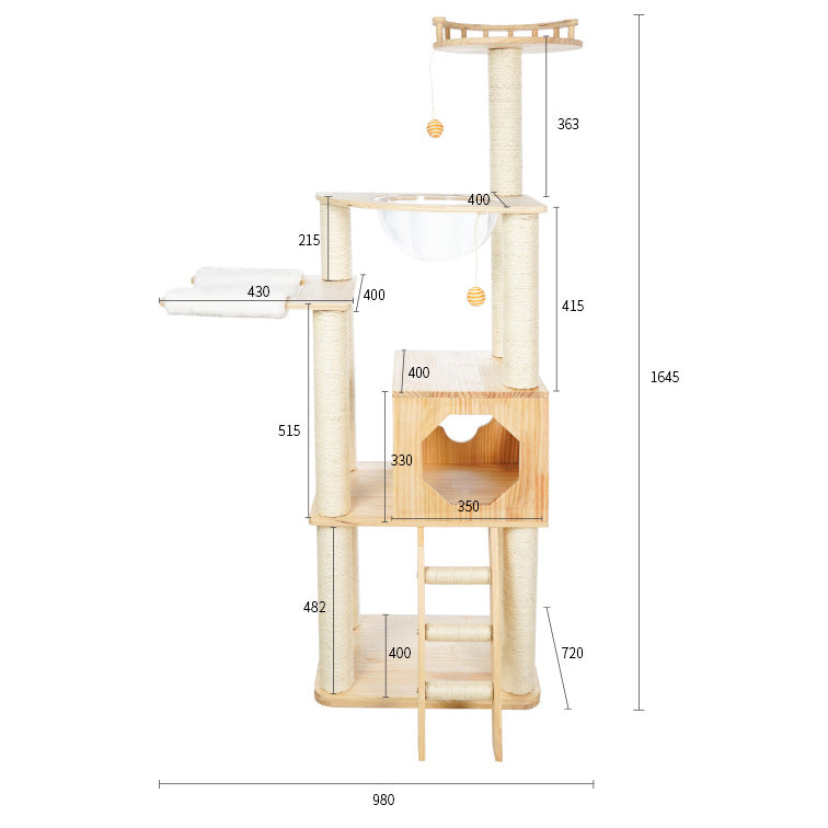 Multi-function wood cat tree with stair