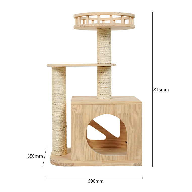 Wooden cat tree with cooling mat