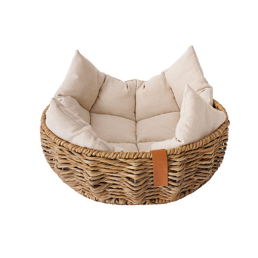 Hand-made plastic rattan waved pet bed