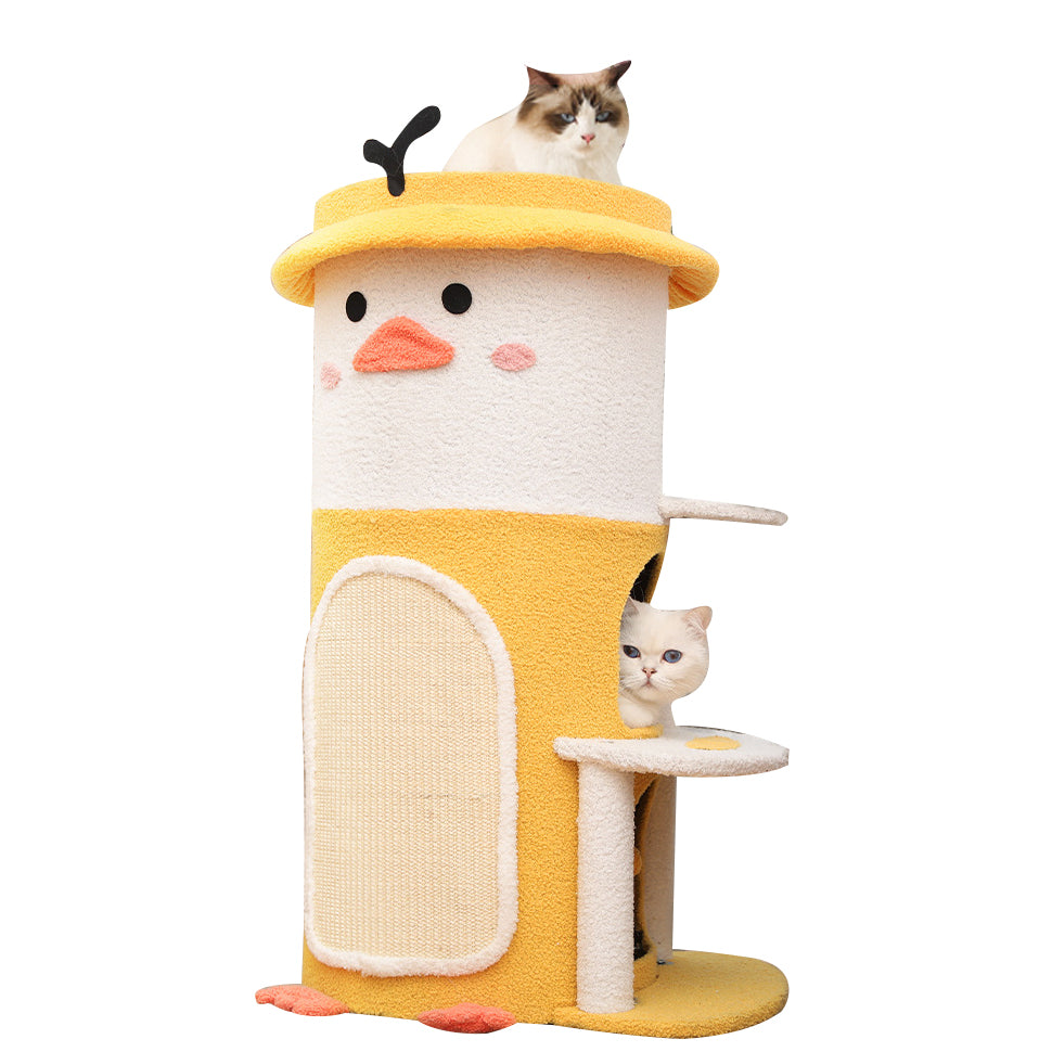 Yellow duck barrel-shaped cat condo