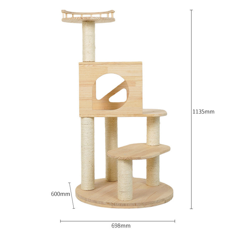 Wooden cat tree with cooling mat