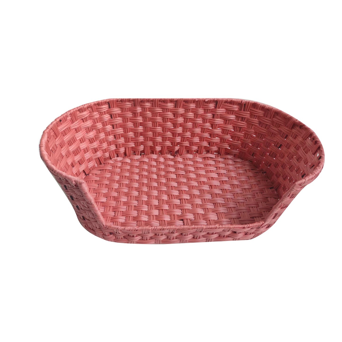 Rattan-weaved basket pet bed with soft mat