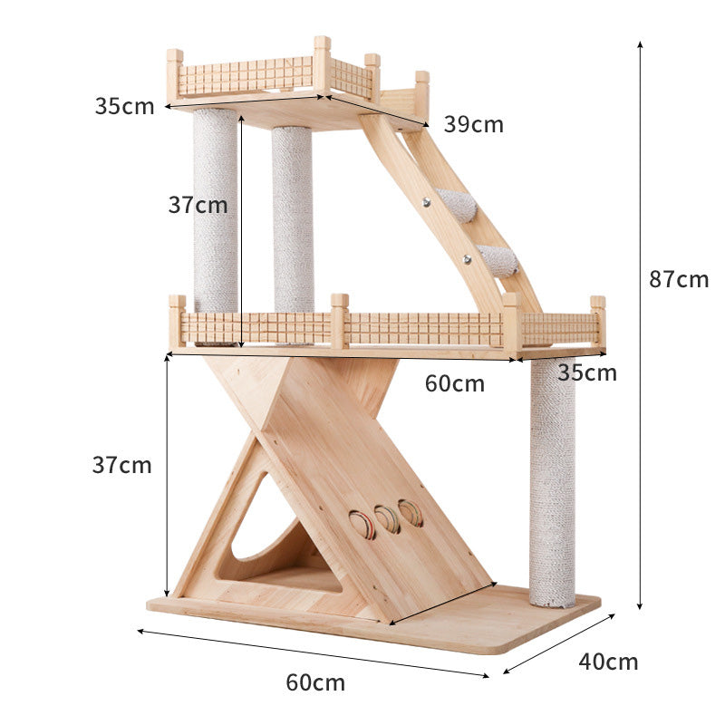 Wooden cat tree with crows nest