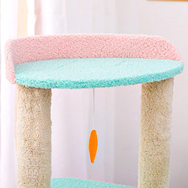 Colorful rainforest cat tree with flower tower