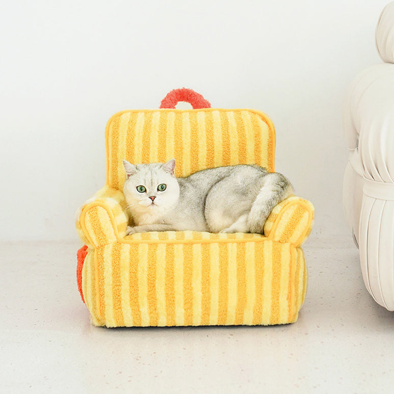 Stripe soft short plush pet lounge