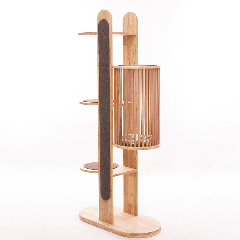 Large wooden four-layer platform cat tree with cat house