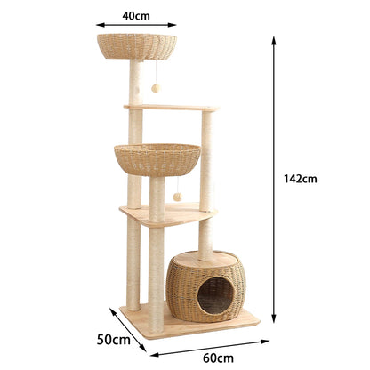 Large rattan waved cat tree