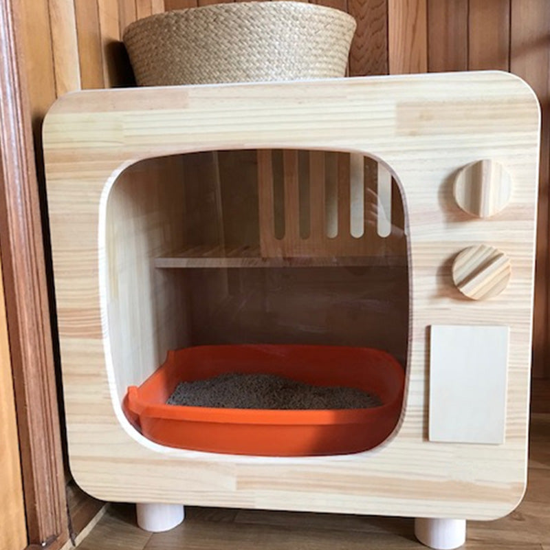 TV shape enclosed wood odor-proof cat toilet